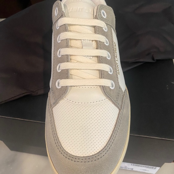 Saint Laurent Shoes - Saint Laurent Grey and White Suede Leather Sneakers